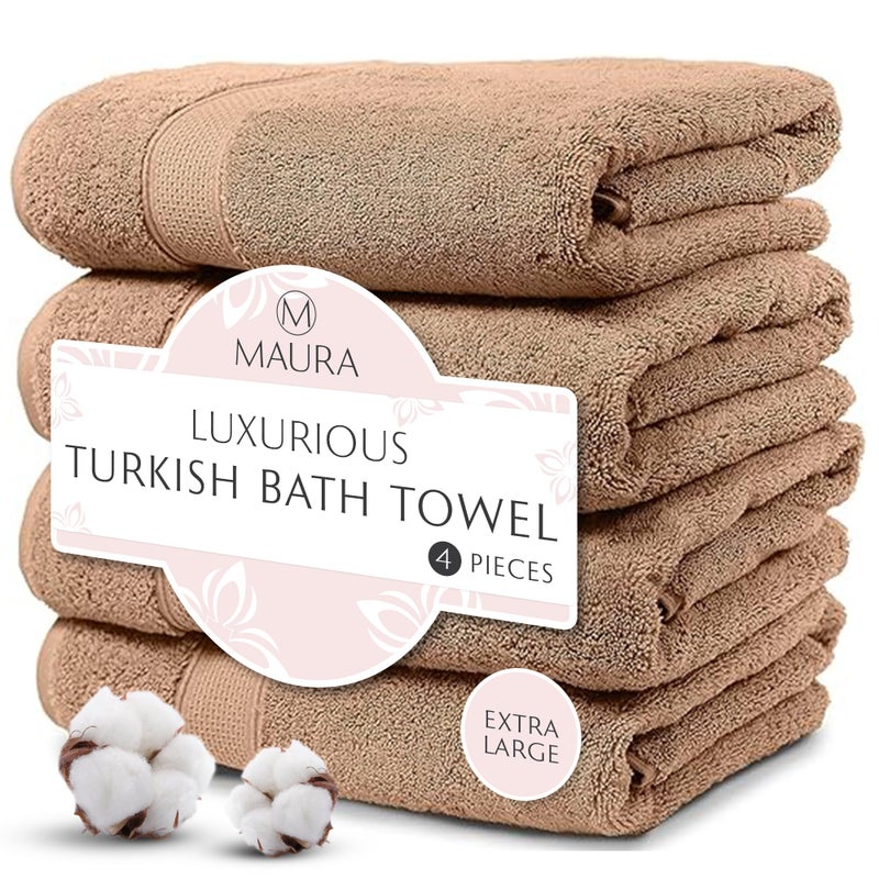 Maura Exquisite 4-Piece Turkish Bath Towel Set: Ultra-Soft, Thick, and Plush Towels for a Premium Hotel Experience in Timeless Classic Brown Elegance, Extra Large 30"x56" - Image 1
